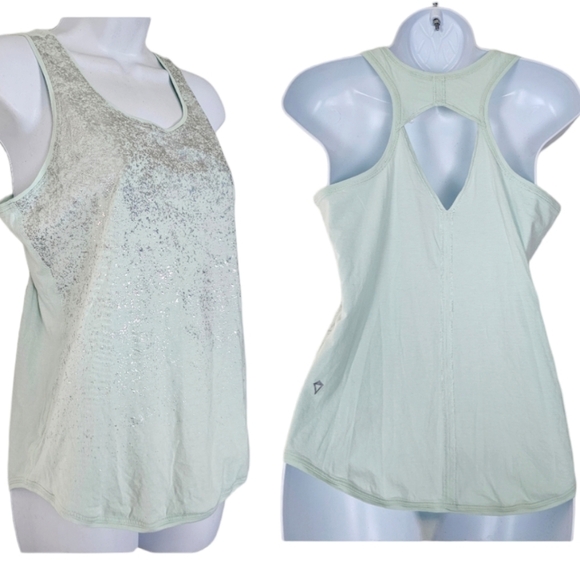 Ivivva by Lululemon Mint Green Foil Glitter Racerback Tank Top Girls Size 14 - Picture 1 of 9